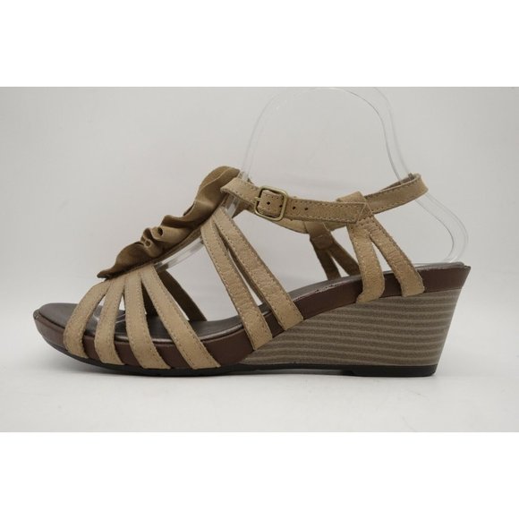 Clarks Bendables Brown Leather Slip On Buckle Wedge Sandals Shoes Women's 8 M - Picture 3 of 10